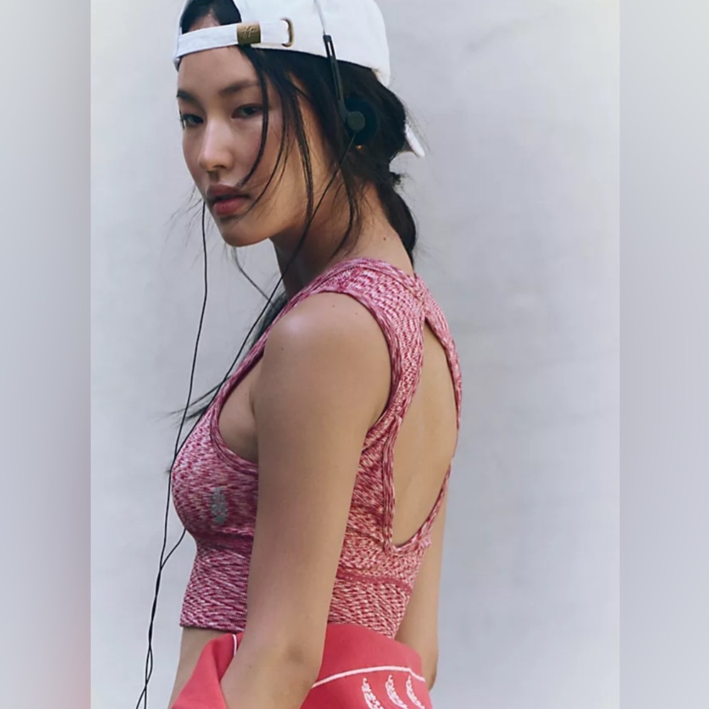 FP Movement by Free People Pink Marled Open-Back Tank Top